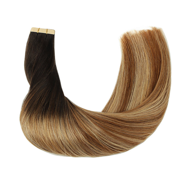 YOULUCK Warm Chestnut Brown Tape In Hair Extensions