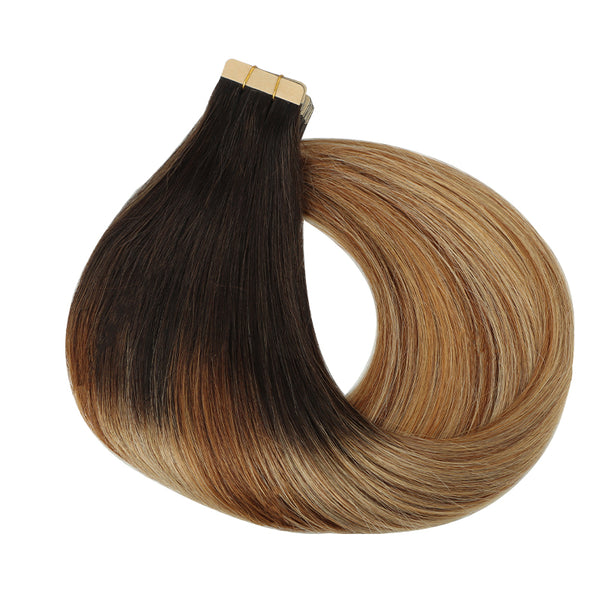 YOULUCK Warm Chestnut Brown Tape In Hair Extensions